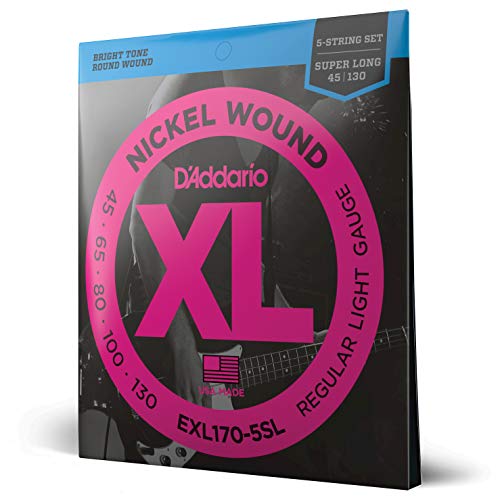 D'Addario E Bass Gitarrensaiten | Saiten E Bass | Bassgitarre Saiten | E Bass Strings | Bass Guitar Strings | EXL170-5SL Saitensatz für 5-Saiter Bässe 045' - 130' von D'Addario