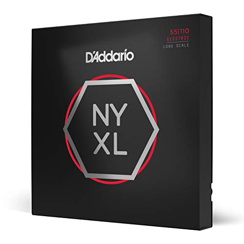 D'Addario E Bass Gitarrensaiten | Saiten E Bass | Bassgitarre Saiten | E Bass Strings | Bass Guitar Strings | NYXL55110, Stärke 55-110, Harte, vernickelte Bass-Saiten mit langer Mensur von D'Addario