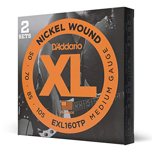 D'Addario E Bass Gitarrensaiten | Saiten E Bass | Bassgitarre Saiten | Saiten E-Bass | DER BELIEBTESTEN SAITENMARKE | EXL160TP | vernickelter Stahl | Medium (50-105) | Long Scale | 2er-Pack von D'Addario