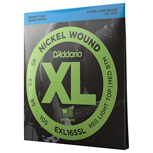 D'Addario E Bass Gitarrensaiten | Saiten E Bass | Bassgitarre Saiten | Saiten E-Bass | DER BELIEBTESTEN SAITENMARKE | EXL165SL | vernickelter Stahl | Custom Light (45-105) | Super Long Scale von D'Addario