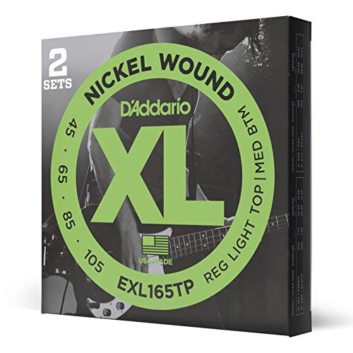 D'Addario E Bass Gitarrensaiten | Saiten E Bass | Bassgitarre Saiten | Saiten E-Bass | DER BELIEBTESTEN SAITENMARKE | EXL165TP | vernickelter Stahl | CustomLight (45-105) | Long Scale | 2er-Pack von D'Addario