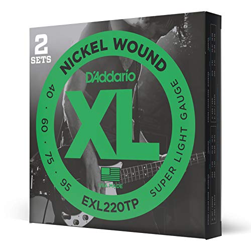 D'Addario E Bass Gitarrensaiten | Saiten E Bass | Bassgitarre Saiten | Saiten E-Bass | DER BELIEBTESTEN SAITENMARKE | EXL220TP | vernickelter Stahl | Super Light (40-95) | Long Scale | 2er-Pack von D'Addario