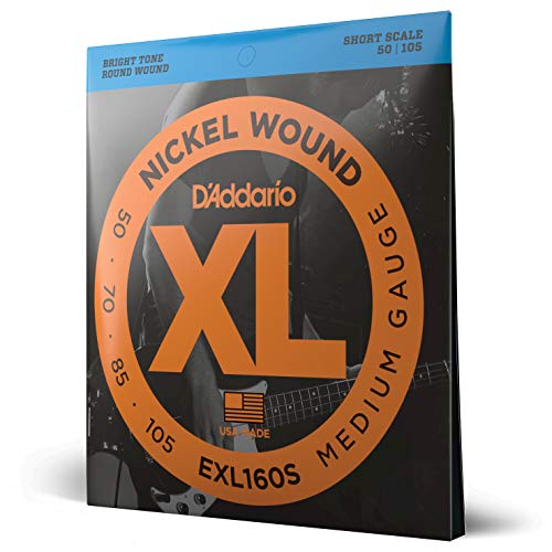 D'Addario E Bass Gitarrensaiten | Saiten E Bass | Bassgitarre Saiten | Saiten E-Bass | DER BELIEBTESTEN SAITENMARKE WELTWEIT | EXL160S | vernickelter Stahl | Medium (50-105) | Short Scale von D'Addario