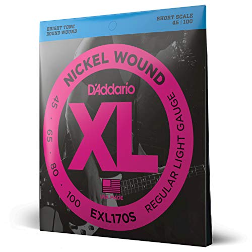 D'Addario E Bass Gitarrensaiten | Saiten E Bass | Bassgitarre Saiten | Saiten E-Bass | DER BELIEBTESTEN SAITENMARKE WELTWEIT | EXL170S | vernickelter Stahl | Light (45-100) | Short Scale von D'Addario