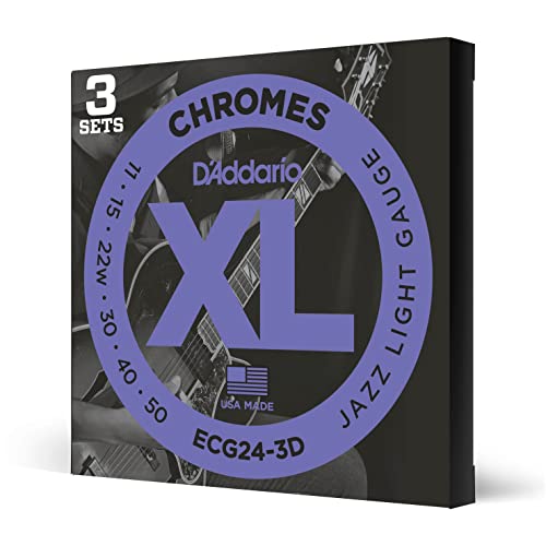 D'Addario E Gitarren Saiten | Gitarrensaiten E Gitarre | Flatwound Saiten E-Gitarre | DER BELIEBTESTEN SAITENMARKE | ECG24-3D Chromes | Edelstahl | Jazz Light (11-50) |3er Pack von D'Addario