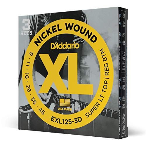 D'Addario E Gitarren Saiten | Gitarrensaiten E Gitarre | Saiten E-Gitarre | DER BELIEBTESTEN SAITENMARKE | EXL125-3D | vernickelter Stahl | Sup.Lt.Top/Reg.Bottom (09-46) | 3er Pack von D'Addario