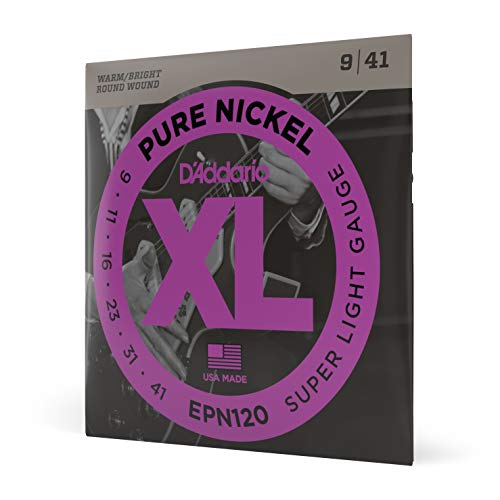 D'Addario E Gitarren Saiten | Gitarrensaiten E Gitarre | Saiten E-Gitarre | DER BELIEBTESTEN SAITENMARKE WELTWEIT | EPN120 | reines Nickel | Super Light (9-41) | Vintage Sound von D'Addario