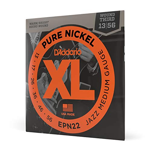 D'Addario E Gitarren Saiten | Gitarrensaiten E Gitarre | Saiten E-Gitarre | DER BELIEBTESTEN SAITENMARKE WELTWEIT | EPN22 | reines Nickel | Jazz Medium (13-56) | umwickelte G-Saite von D'Addario