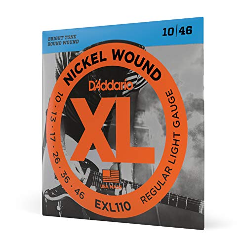 D'Addario E Gitarren Saiten | Gitarrensaiten E Gitarre | Saiten E-Gitarre | DER BELIEBTESTEN SAITENMARKE WELTWEIT | EXL110 | vernickelter Stahl | Regular Light (10-46) von D'Addario