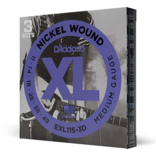 D'Addario Gitarrensaiten E Gitarre - E Gitarren Saiten - Saiten E-Gitarre - EXL115-3D - Med. Blues Jazz Rock, 11-49 - 3-Stück von D'Addario