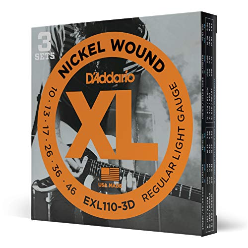 D'Addario Gitarrensaiten E Gitarre - E Gitarren Saiten - Saiten E-Gitarre - EXL110-3D - Regular Light, 10-46 - 3-Stück von D'Addario