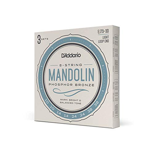 D'Addario EJ73 Saiten für Mandoline, Phosphorbronze, leichte Spannung, 10-38, 3 Sätze von D'Addario