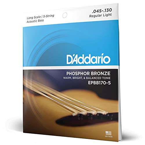 D'Addario EPBB170-5 Phosphor Bronze Akustik Bass Saitensatz 0,11 cm - 0,33 cm (.045 - .130 Zoll) von D'Addario