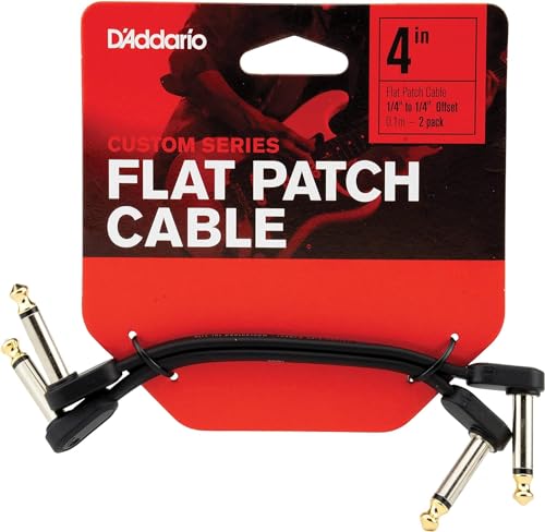 D'Addario Gitarrenkabel - Gitarren-Patchkabel - Instrumentenkabel - Gitarrenzubehör - flaches Patchkabel - 4 Zoll / 101,6 mm - versetzter rechtwinkliger - 2 Stück von D'Addario