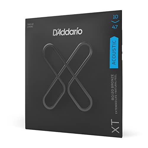 D'Addario Gitarrensaiten Akustikgitarre | Gitarrensaiten Westerngitarre | Premium beschichtete, langlebige Saiten für 12-saitige Westerngitarre | XTABR1047-12 | 80/20 Bronze | Light (10-47) von D'Addario