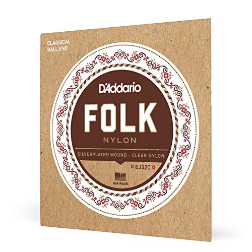 D 'Addario Gitarrensaiten Konzertgitarre | Classical Guitar Strings | ej32 C Folk Nylon Ball End Silber Wunde/klare Oberstimme Gitarre Saiten von D'Addario