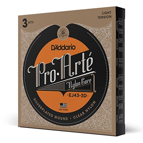 D'Addario Gitarrensaiten Konzertgitarre | Gitarrensaiten Akustikgitarre | Gitarrensaiten Nylon | Gitarren Saiten | EJ43 Pro-Arte Nylonsaiten für klassische Gitarre, leichte Spannung, 3 Sätze von D'Addario