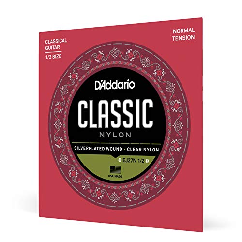 D'Addario Gitarrensaiten Konzertgitarre | Nylon Gitarren Saiten | Nylonsaiten | DER BELIEBTESTEN SAITENMARKE WELTWEIT | EJ27N 1/2 | Nylon | Normal Tension | für 1/2 Gitarren von D'Addario