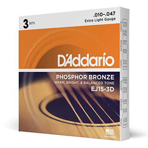 D'Addario Gitarrensaiten Westerngitarre | Gitarrensaiten Akustikgitarre | Acoustic Guitar Strings | DER BELIEBTESTEN SAITENMARKE | EJ15-3D | Phosphor Bronze | Extra Light (10-47) |3er Pack von D'Addario