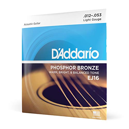 D'Addario Gitarrensaiten Westerngitarre | Gitarrensaiten Akustikgitarre | Acoustic Guitar Strings | DER BELIEBTESTEN SAITENMARKE WELTWEIT | EJ16 | Phosphor Bronze | Light (12-53) von D'Addario