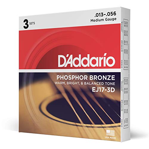 D'Addario Gitarrensaiten Westerngitarre - Gitarrensaiten Akustikgitarre - Acoustic Guitar Strings - EJ17-3D - Medium, 13-56 - 3-Stück von D'Addario