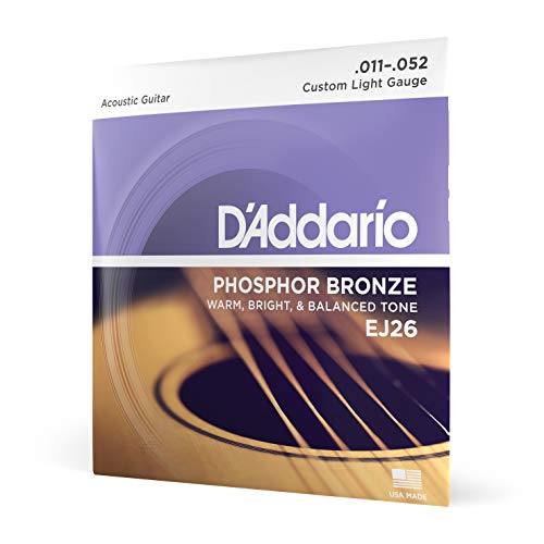 D'Addario Gitarrensaiten Westerngitarre - Gitarrensaiten Akustikgitarre - Acoustic Guitar Strings - EJ26 - Custom Light, 11-52 - 1-Stück von D'Addario