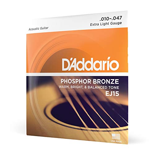 D'Addario Gitarrensaiten Westerngitarre - Gitarrensaiten Akustikgitarre - Acoustic Guitar Strings - EJ15 - Extra Light, 10-47 - 1-Stück von D'Addario