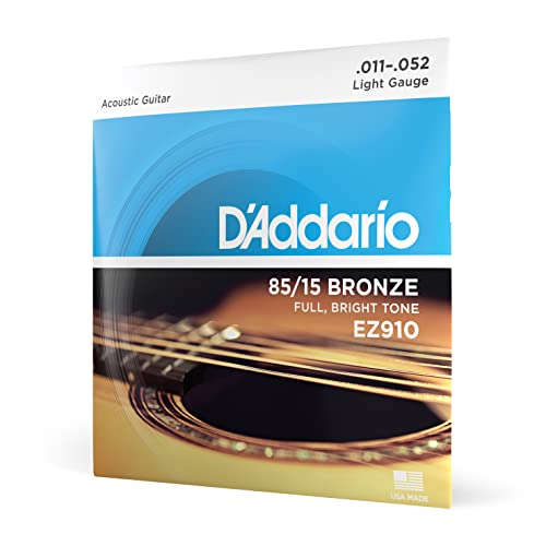 D'Addario Gitarrensaiten Westerngitarre | Gitarrensaiten Akustikgitarre | Acoustic Guitar Strings | Saiten Westerngitarre | DER BELIEBTESTEN SAITENMARKE WELTWEIT | EZ910 | 85/15 Bronze | Light (11-52) von D'Addario