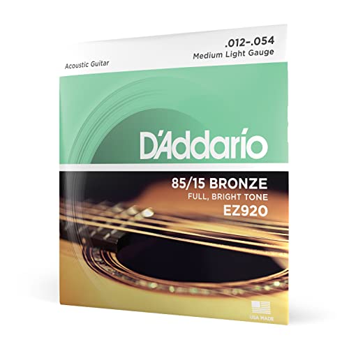 D'Addario Gitarrensaiten Westerngitarre | Gitarrensaiten Akustikgitarre | Saiten Westerngitarre | DER BELIEBTESTEN SAITENMARKE WELTWEIT | EZ920 | 85/15 Bronze | Medium Light (12-54) von D'Addario