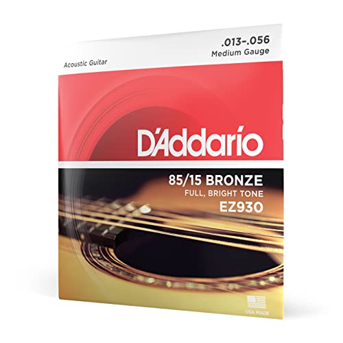 D'Addario Gitarrensaiten Westerngitarre | Gitarrensaiten Akustikgitarre | Saiten Westerngitarre | DER BELIEBTESTEN SAITENMARKE WELTWEIT | EZ930 | 85/15 Bronze | Medium (13-56) von D'Addario