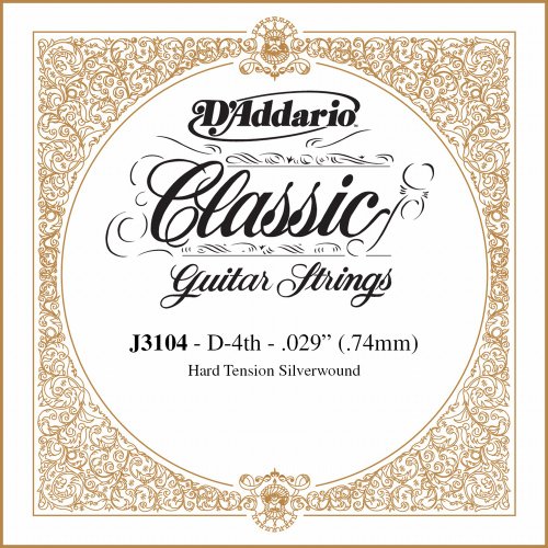 D'Addario J3104 Einzelsaite D Konzertgitarre Wound 030/J31 Hard Tension silber von D'Addario