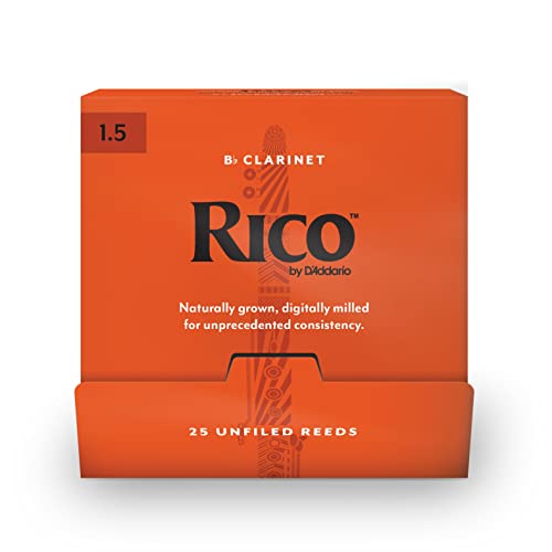D'Addario Klarinettenblätter - Rico Bb Clarinet Reeds - RCA0115-B25 - Stärke 1.5 - 25-Stück Individually Sealed von Rico