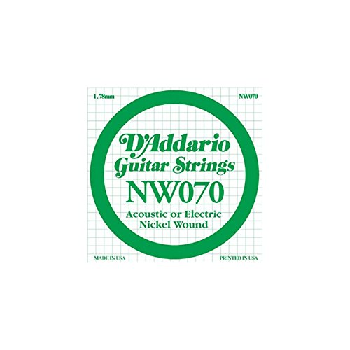 D'Addario NW070 Nickel-Einzelsaite für Gitarren 070' (7. o. 8. Saite, tiefe H- oder Fis - Saite) von D'Addario