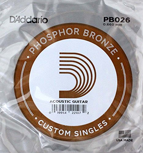 D'Addario PB026 Phosphor Bronze Einzelsaite für Gitarren 0,066 cm (0,026 Zoll) von D'Addario