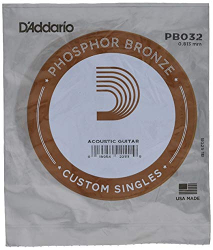 D'Addario PB032 Phosphor Bronze Einzelsaite für Gitarren 0,081 cm (0,032 Zoll) von D'Addario