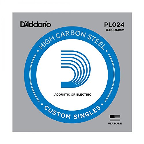 D'Addario PL024 Gitarren-Einzelsaite (für Akustik oder E-Gitarre) 0,060 cm (0,024 Zoll), silber, .024 gauge von D'Addario