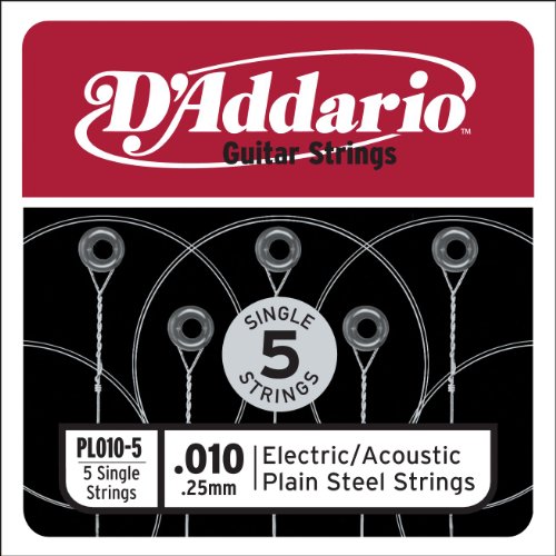 D'Addario Plain Steel Elektro/Akustikgitarren Saiten 5er-Pack von D'Addario