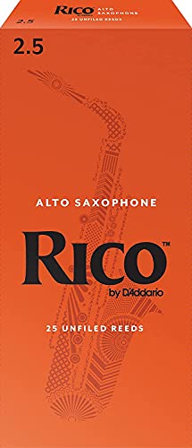 Rico by D'Addario Saxophon Blätter | Hochpräzise gefertigt | Alt Saxophon Blätter 2,5 Stärke | 25er-Packung | Warmer voller Ton | Angenehmes Spielgefühl von D'Addario