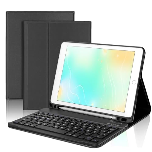 D DINGRICH Tastatur Hülle für iPad 6. Generation 2018, iPad 5. Generation 2017, iPad Pro 9.7 Zoll, iPad Air 2 & 1, Wireless Bluetooth Tastatur QWERTZ Deutsch- Stifthalter- Schlaf/Wach von D DINGRICH