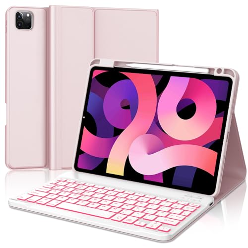 D DINGRICH Tastaturhülle mit Hintergrundbeleuchtung für iPad Pro 27,9 cm (11 Zoll) 4. / 3. / 2. / 1. Generation, Air 5. / 4. Generation (27,7 cm), Pink von D DINGRICH