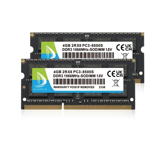 8GB(2x4GB) DDR3 Ram 1066MHz PC3-8500S SODIMM DDR3 Non-ECC 204 Pin Memory Upgrade Module Laptop Notebook Arbeitsspeicher Kit Schwarz von D DUOMEIQI