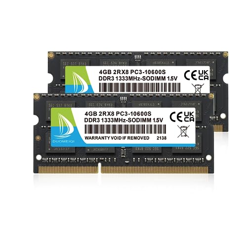 8GB(2x4GB) DDR3 Ram 1333MHz PC3-10600S SODIMM DDR3 Non-ECC 204 Pin Memory Upgrade Module Laptop Notebook Arbeitsspeicher Kit Schwarz von D DUOMEIQI
