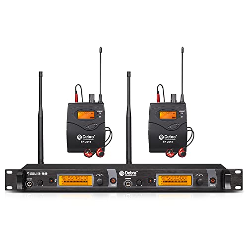 D Debra PRO UHF IEM ER-2040 Dual Channel Wireless In Ear Monitor System mit Kopfhörer, für Bühnen, Aufnahmen, Studio, Bandprobe, Live Performance (mit 2 Empfängern) von D Debra