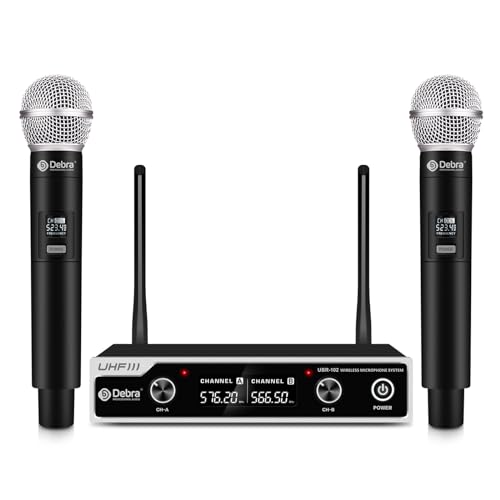 D Debra UHF UBR-102 PRO Wireless Microphone System mit Dual Handheld Cordless Mics, 260ft Reichweite, Anti-Rauschen, für Kirche, Tagung, Karaoke, Hochzeit (keine Batterie enthalten) von D Debra