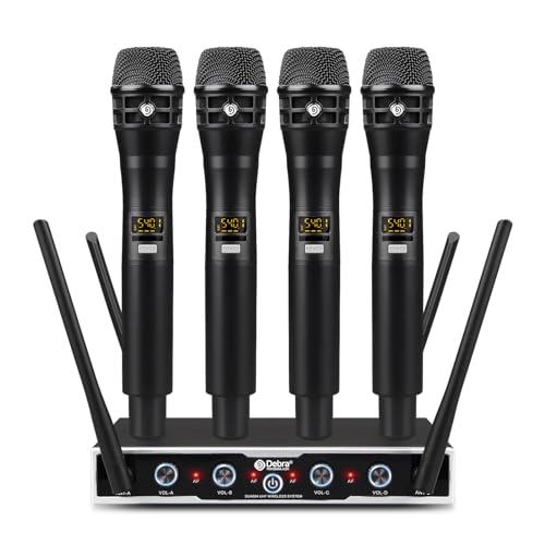 D Debra Mikrofon Kabellos DU4004 UHF 4 * 16 einstellbaren Kanal mit Handmikrofon,Mikrofon Kabellos Set 80m Reichweite Wireless Microphone für Gesang, Karaoke(4 Handheld) von D Debra
