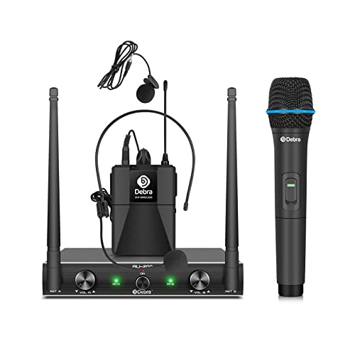 Debra AU200 Funkmikrofon Set 2-Kanal UHF Wireless Mikrofon-System mit Handmikrofon & Bodypack – Ideal für Kirche, Karaoke, Gesang, DJ（1 Handmikrofon & 1 Bodypack） von D Debra