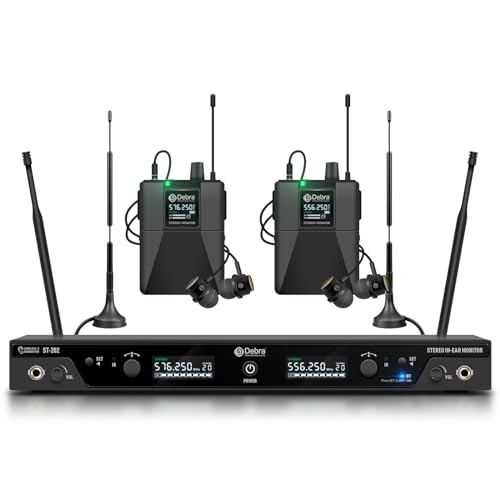 Debra ST-202 UHF Drahtloses In-Ear-Monitor-System mit Ohrhörer,197Ft,Professionelles IEM-Stereosystem mit Sender und Beltpack für Studio,Veranstaltungen,Bandproben (Dual Channel,2 Bodypack) von D Debra