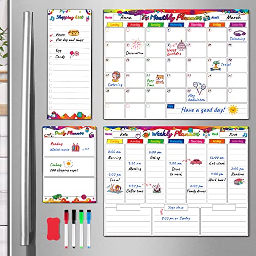 D-FantiX Magnetische trocken abwischbare Kalender Whiteboard, 4 Stück magnetischen Kalender für Kühlschrank, monatlich wöchentlich täglich Einkaufsliste Familie Kalender Planer für Küche Haus von D-FantiX