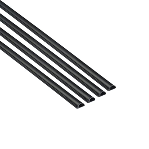 D-Line 1D1608B/4 Micro Kabelkanal Selbstklebender, Halbrunde Kabelführungen, Kabelleiste - 4x 16mm (B) x 8mm (H) x 1-Meter Längen - Schwarz von D-Line