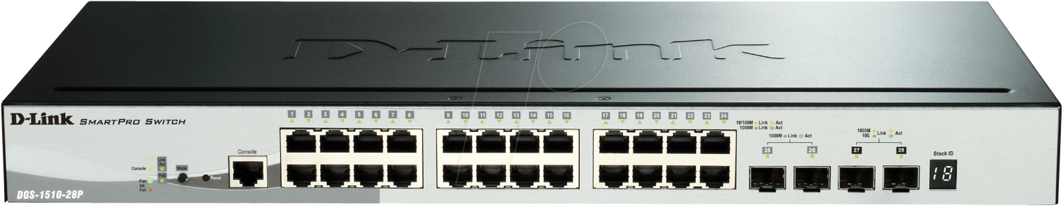 D-LINK DG15128PE - Switch, 28-Port, Gigabit Ethernet, PoE+, 2x SFP, 2x SFP+ von D-Link